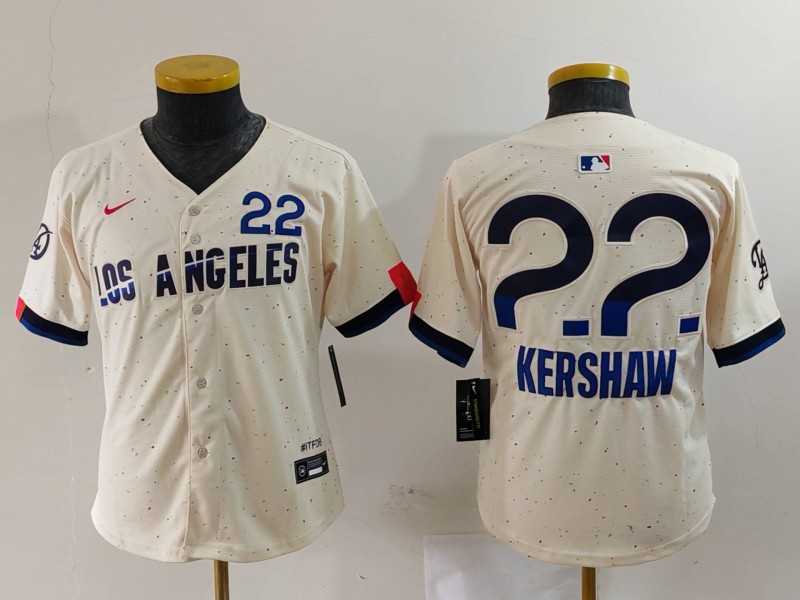 Youth Los Angeles Dodgers #22 Clayton Kershaw Cream 2024 City Connect Limited Jersey->mlb youth jerseys->MLB Jersey